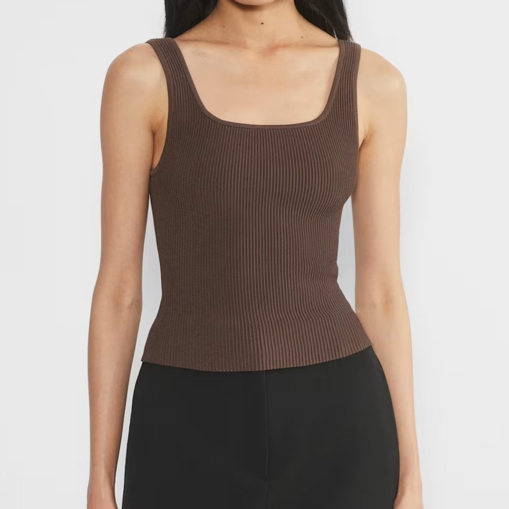 Aritzia Babaton Brown Sculpt Knit Ribbed Square Neck Tank Top Size XL